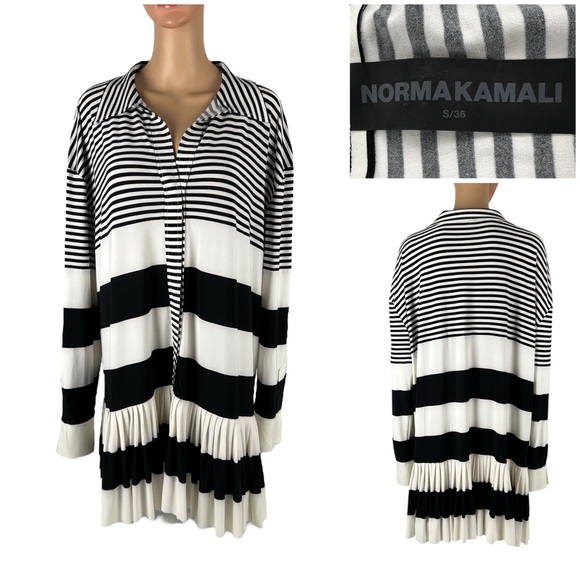 Norma Kamali Dresses & Skirts - Norma Kamali Size S / 36 Shirt Dress Spliced Oversized Striped Ruffle Boho